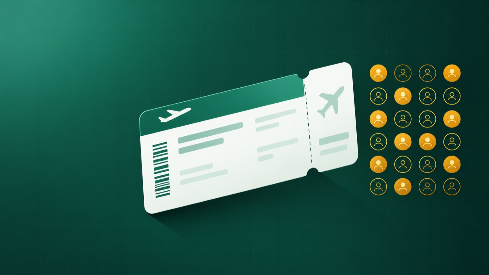 Cartão de embarque em perspectiva com uma grade de ícones de pessoas